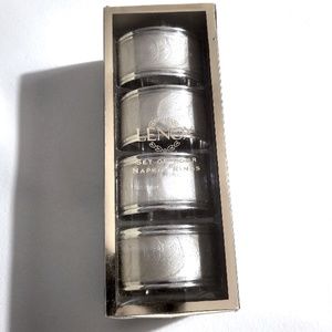Lenox Set of 4 Napkin Rings Holder Platinum Laurel Leaf